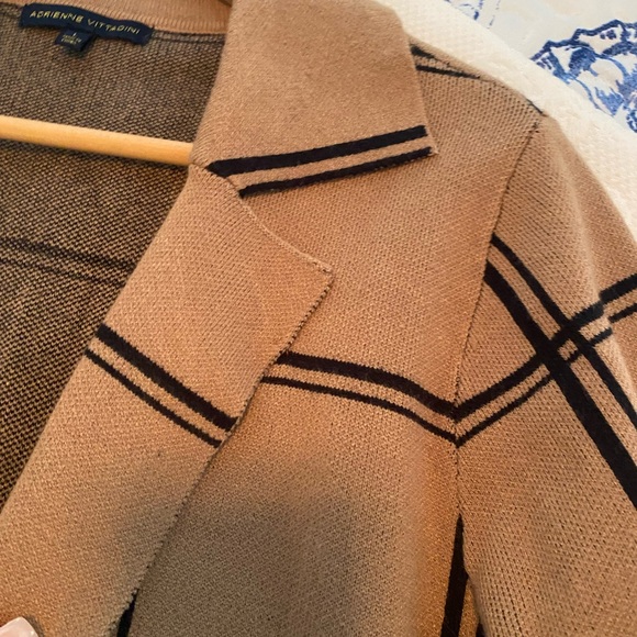 Adrienne Vittadini Tan and Black Plaid Cardigan with Fringe - Picture 14 of 14